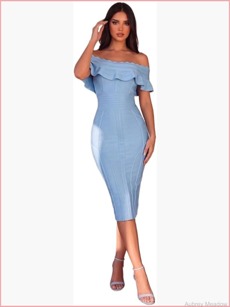 Off Shoulder Bandage Midi Dress Women's Party Bodycon Stretchy V-Neck